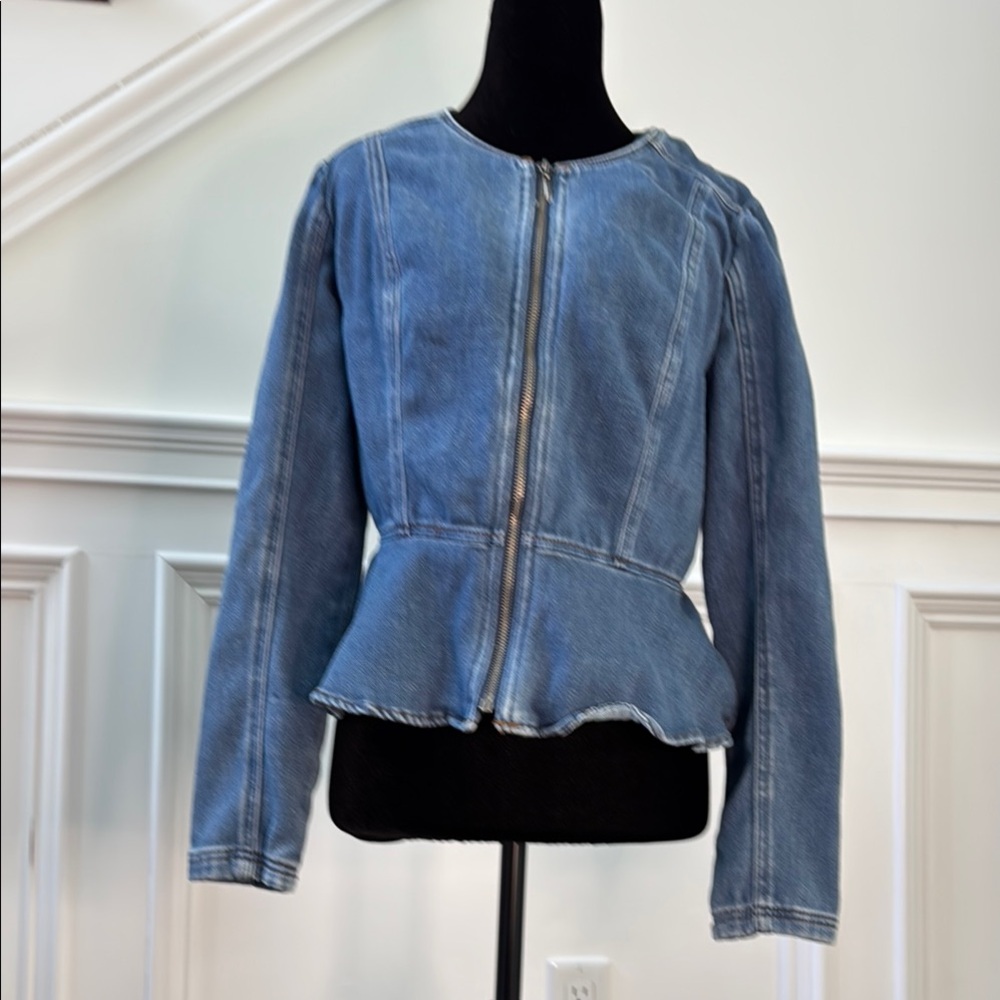 White House Black Market Blue Denim Peplum Jean Jacket